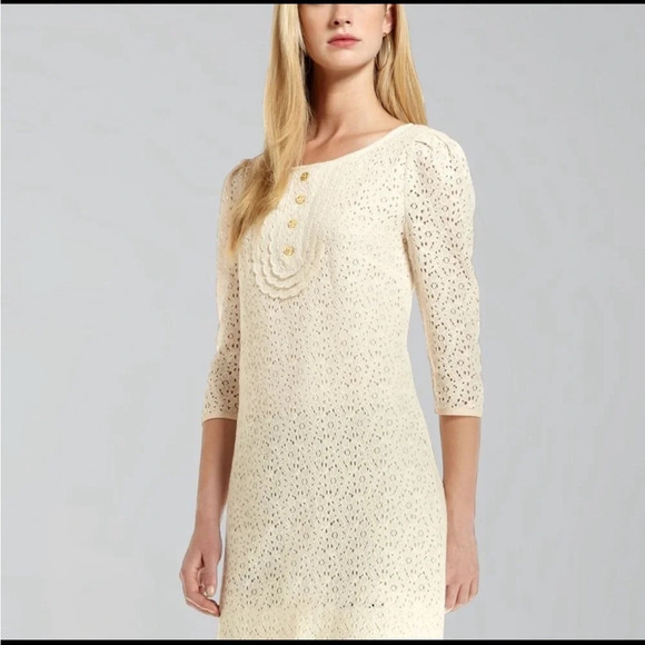 Juicy Couture Cream Lace Gold Button Shift Dress Size Medium - Picture 2 of 14
